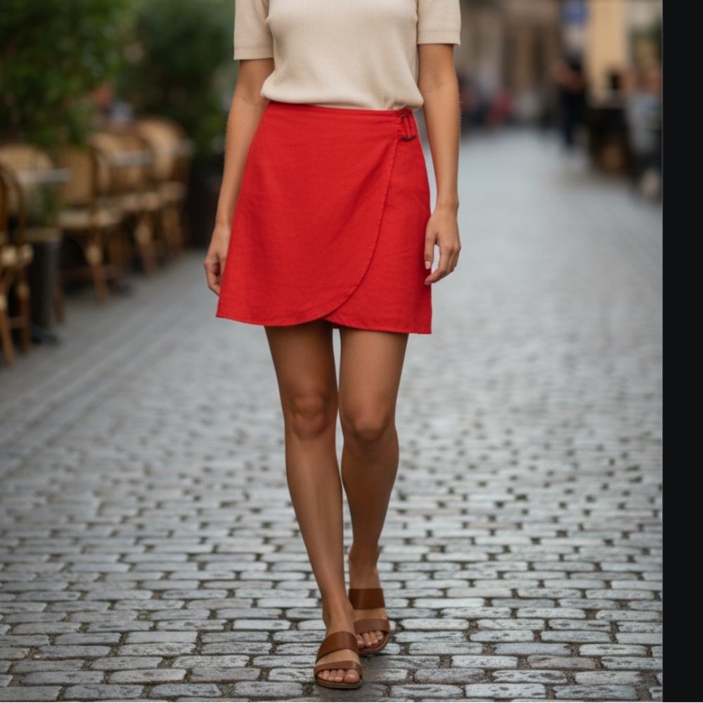 FOREVER 21 RED LINEN PLUS SIZE SKIRT 2X